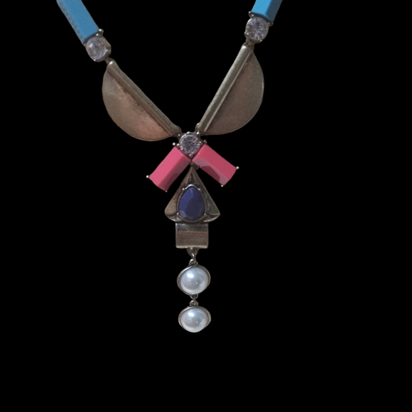 COPY - Premier Designs Antiqued Gold Pop Art Multi Media Long Statement Necklac… - Picture 2 of 4